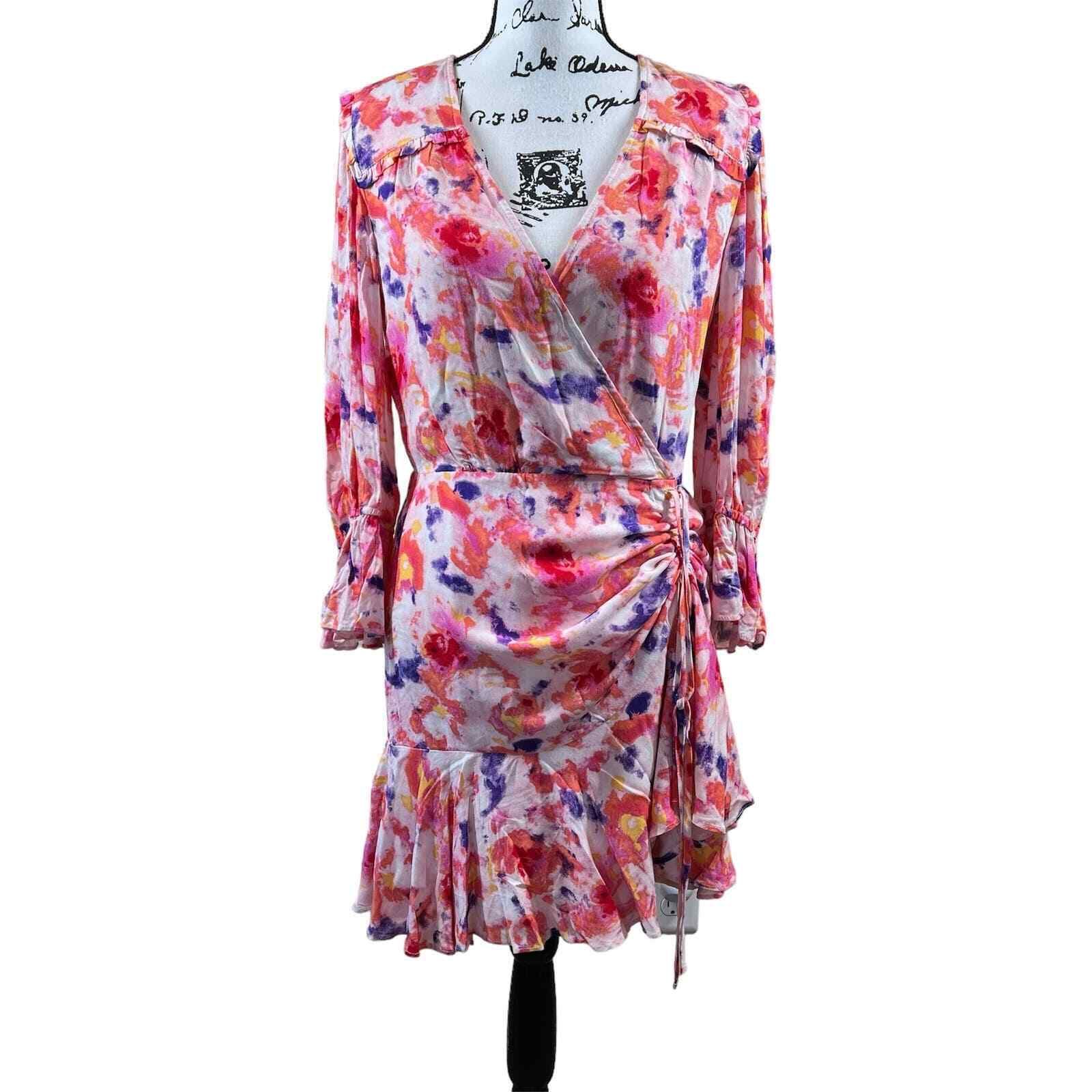 Betsey Johnson Pink Dress Floral Side Ruched Long Sleeve Size10 Soft Girl Barbie